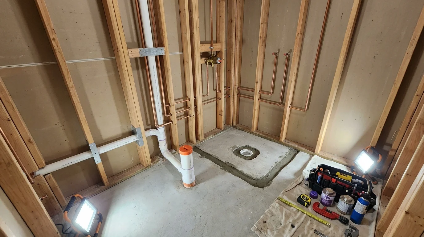 Bathroom rough-in plumbing during remodel by Johns Plumbing LLC in Paragould