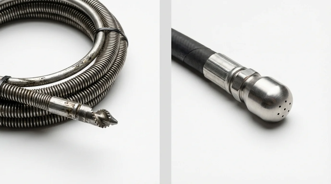 Drain snake cable and hydro jetting nozzle used for drain cleaning in Paragould, AR