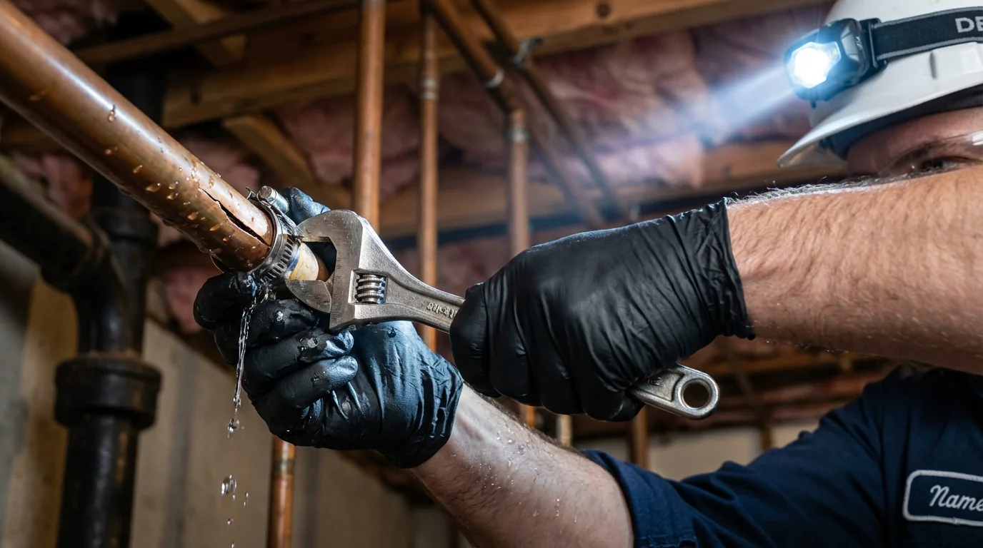 Emergency pipe clamp repair being performed by a Johns Plumbing LLC plumber in Paragould